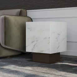 Nahul Calacatta White Marble With Metal Base Side Table