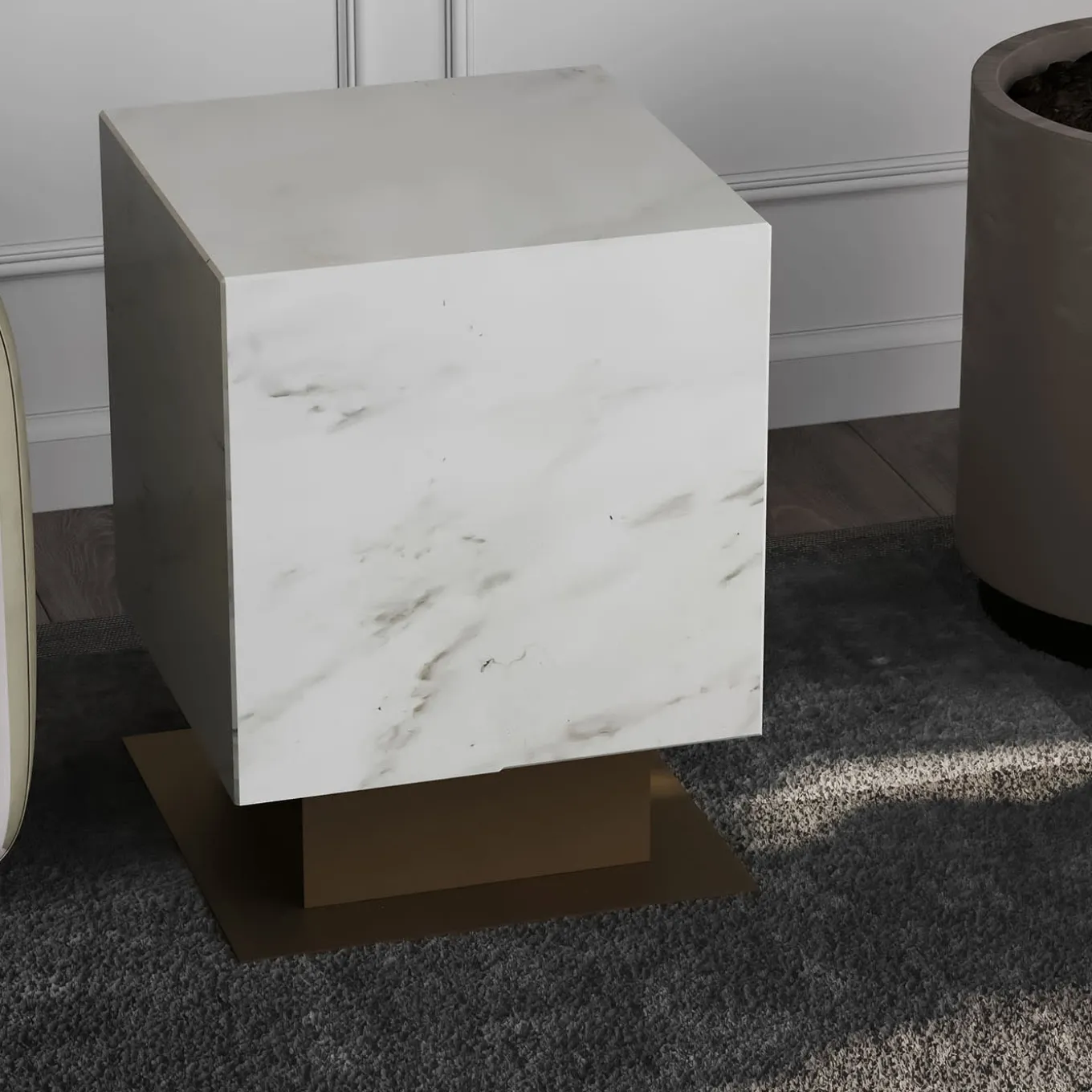 Nahul Calacatta White Marble With Metal Base Side Table