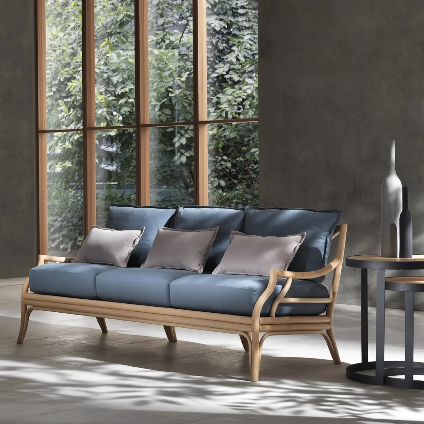 Natalie 3-Seater Teal Rattan Sofa