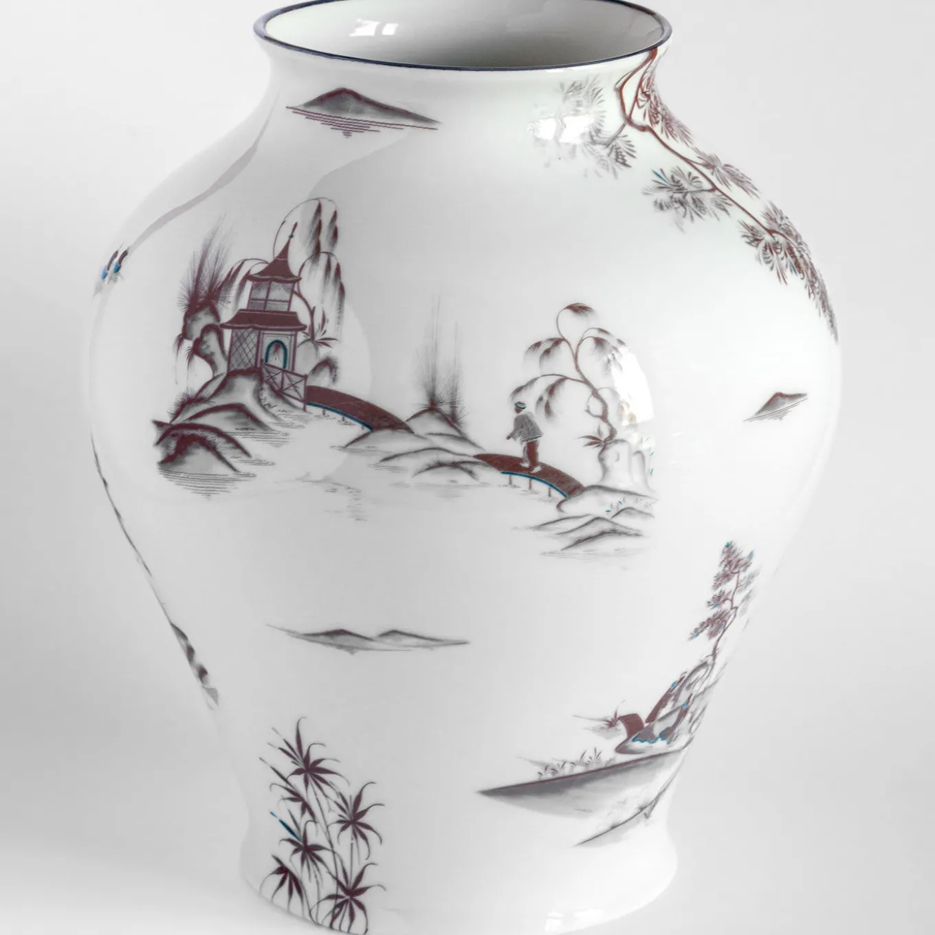 Natsumi Amphora Porcelain Vase with japanese landscape h27cm