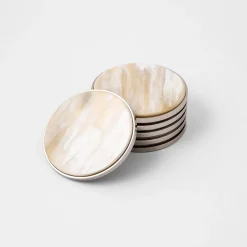 Natural White Blond Horn Coasters 6 pcs