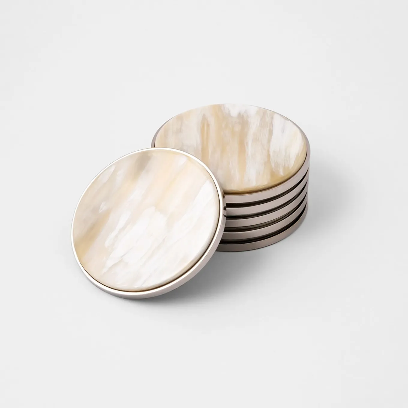 Natural White Blond Horn Coasters 6 pcs
