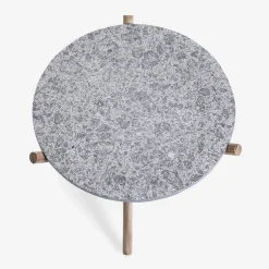 Naturam gray peperino stone with wooden legs side table