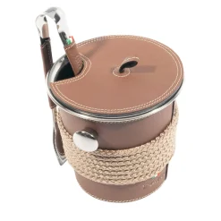 Nautical-Inspired Beige Steel Ice Bucket With Tongs