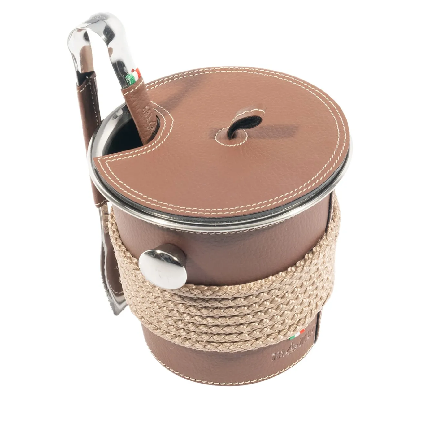 Nautical-Inspired Beige Steel Ice Bucket With Tongs