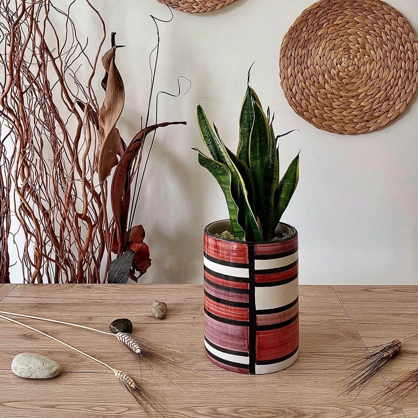 Nemesi Cylindrical Striped Rust Vase