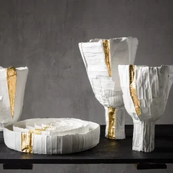 Ninfea Low Corteccia White Tray with Gold Insert