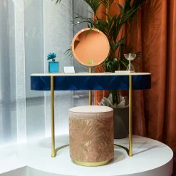 Nora Curved Blue & Golden Vanity Desk