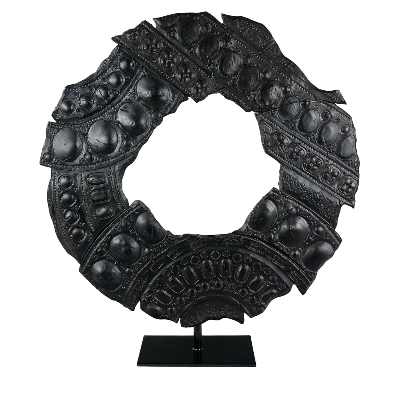 Néra Black Ceramic Sculpture with Pedestal by Gabriele Mengoni