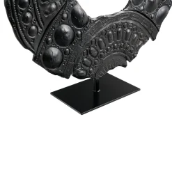 Néra Black Ceramic Sculpture with Pedestal by Gabriele Mengoni