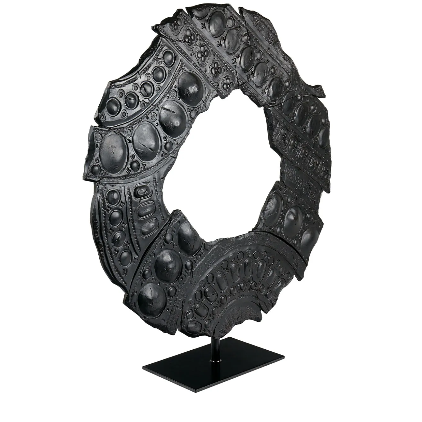 Néra Black Ceramic Sculpture with Pedestal by Gabriele Mengoni