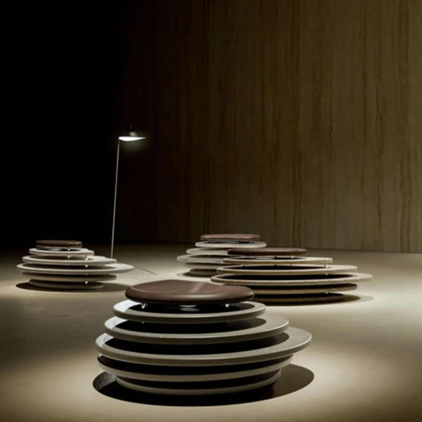 Oasi N.1 Seating in Travertino Paglierino and Aged Larch