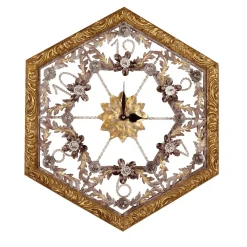 Octagonal Floral Golden Wall Clock