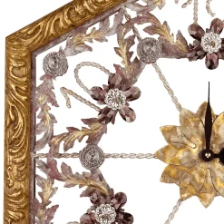 Octagonal Floral Golden Wall Clock