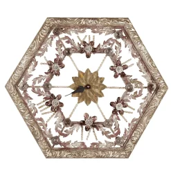 Octagonal Floral Silvery Wall Clock