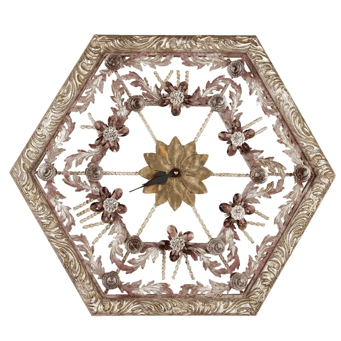 Octagonal Floral Silvery Wall Clock