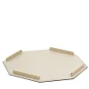 Octagonal Golden/Beige Leather Tray