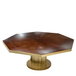 Octagonal Multi-function Brass and Wood Gaming Table