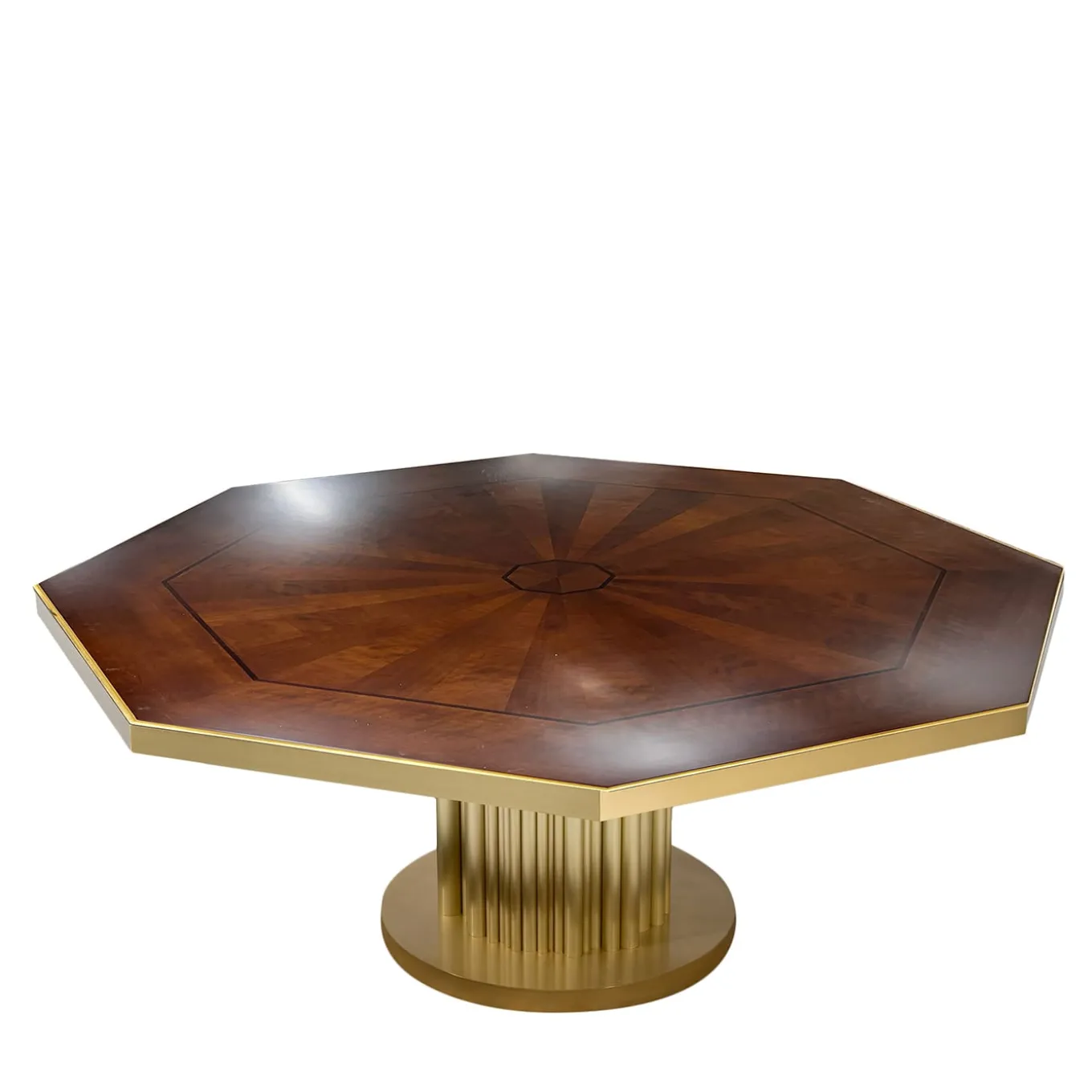 Octagonal Multi-function Brass and Wood Gaming Table
