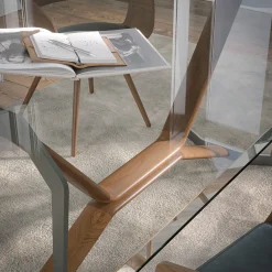 Oliver Transparent Glass & Walnut Canaletto Dining Table