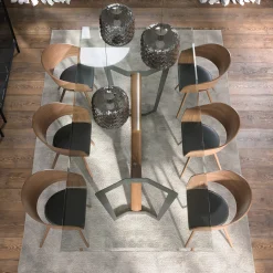 Oliver Transparent Glass & Walnut Canaletto Dining Table