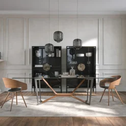 Oliver Transparent Glass & Walnut Canaletto Dining Table