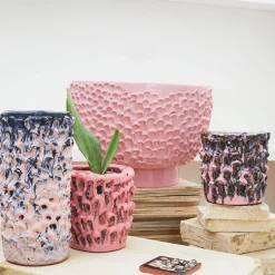 Onda Series Shiny Powder Pink Ceramic Centerpiece