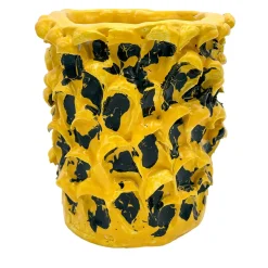 Onda Sunflower Yellow and Shiny Black Vase