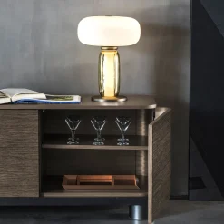 One On One Modern Brass Glass Round Table Lamp