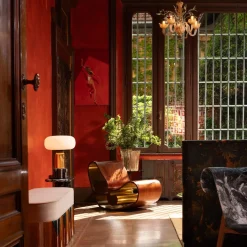 One On One Modern Brass Glass Round Table Lamp