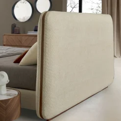 Onigiri Milk Bouclé Bed with Walnut Accents