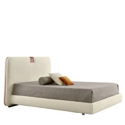 Onigiri Milk Bouclé Bed with Walnut Accents