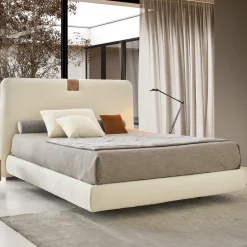 Onigiri Milk Bouclé Bed with Walnut Accents