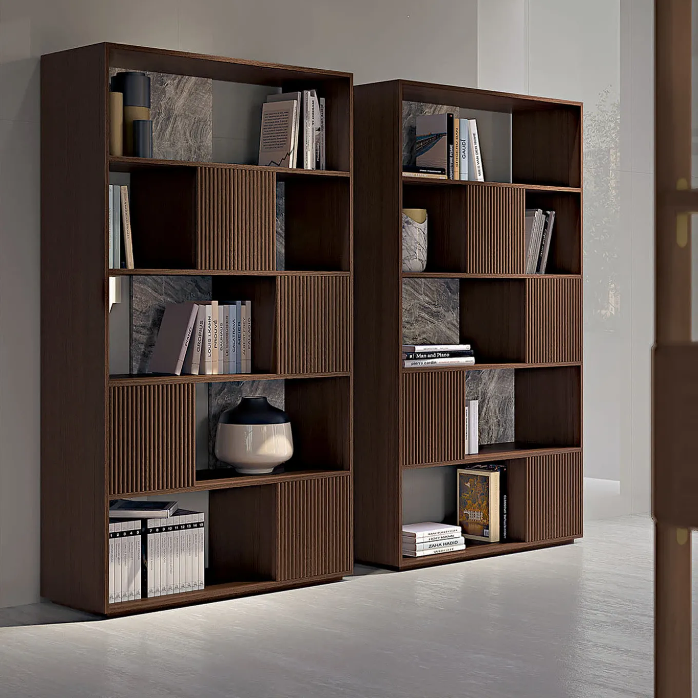 Opale Channeled Walnut Bookcase