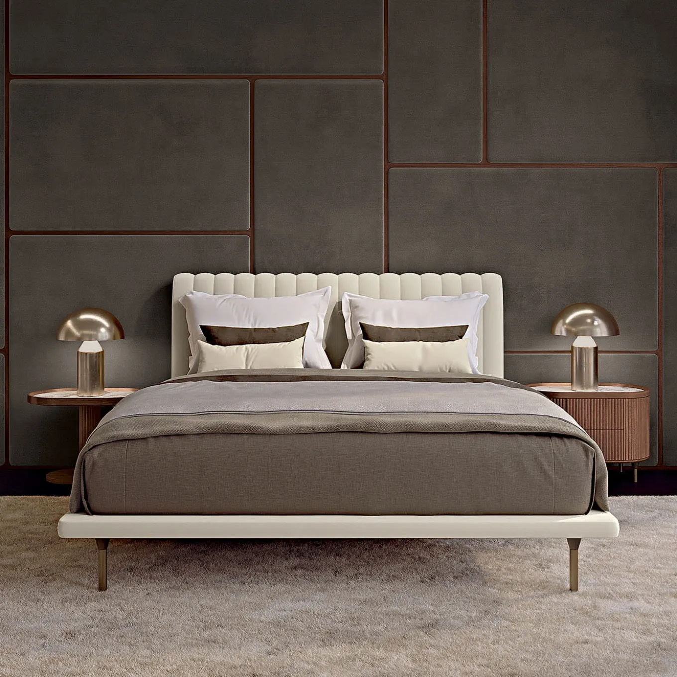 Opale Small Channeled Beige Double Bed