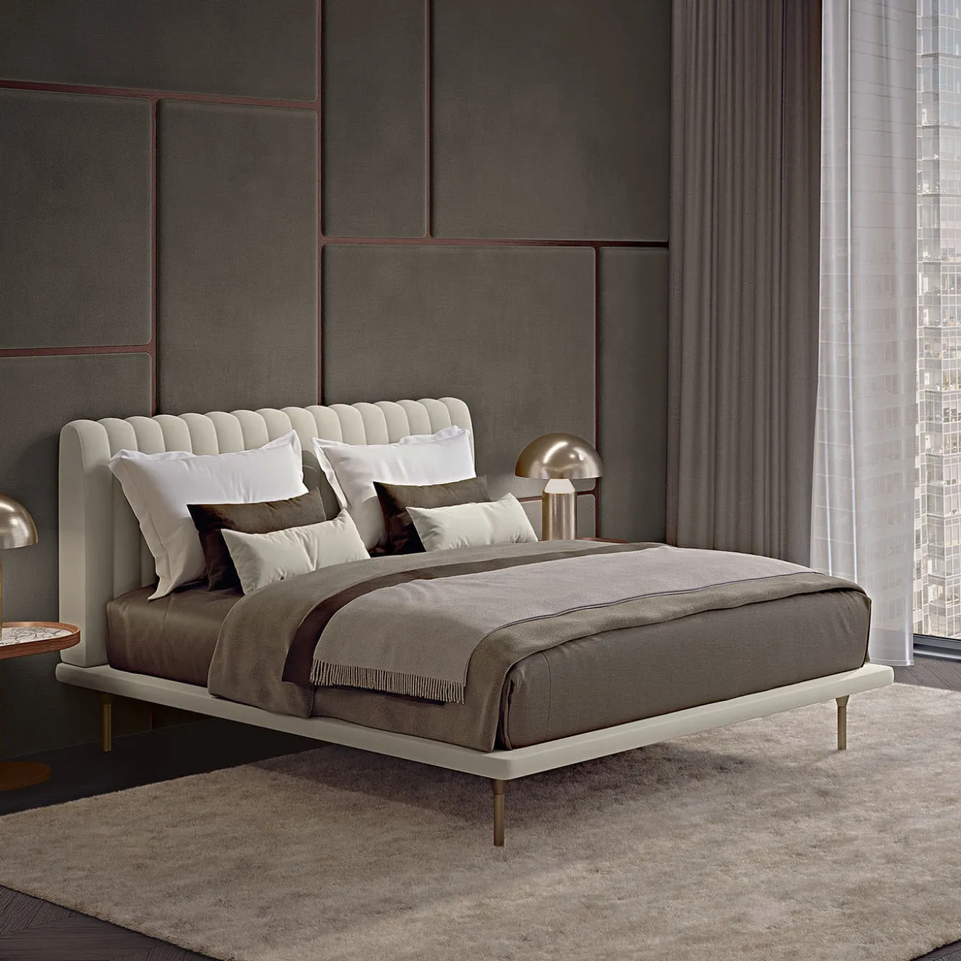 Opale Small Channeled Beige Double Bed