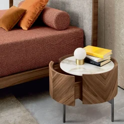 Opera Nightstand in Walnut Canaletto with Calacatta Ceramic Top