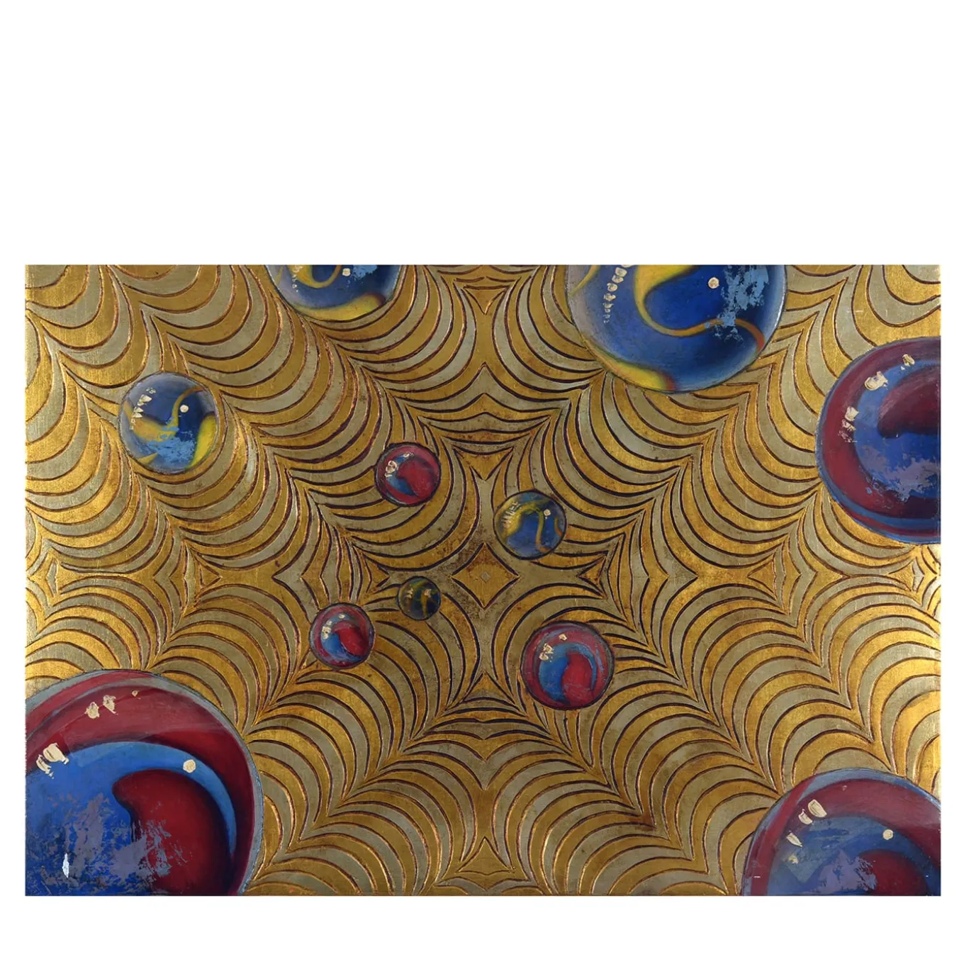 Optical Suspension Carved Wood With Gold & Silver Leaf Painting By Giuseppe Caiafa