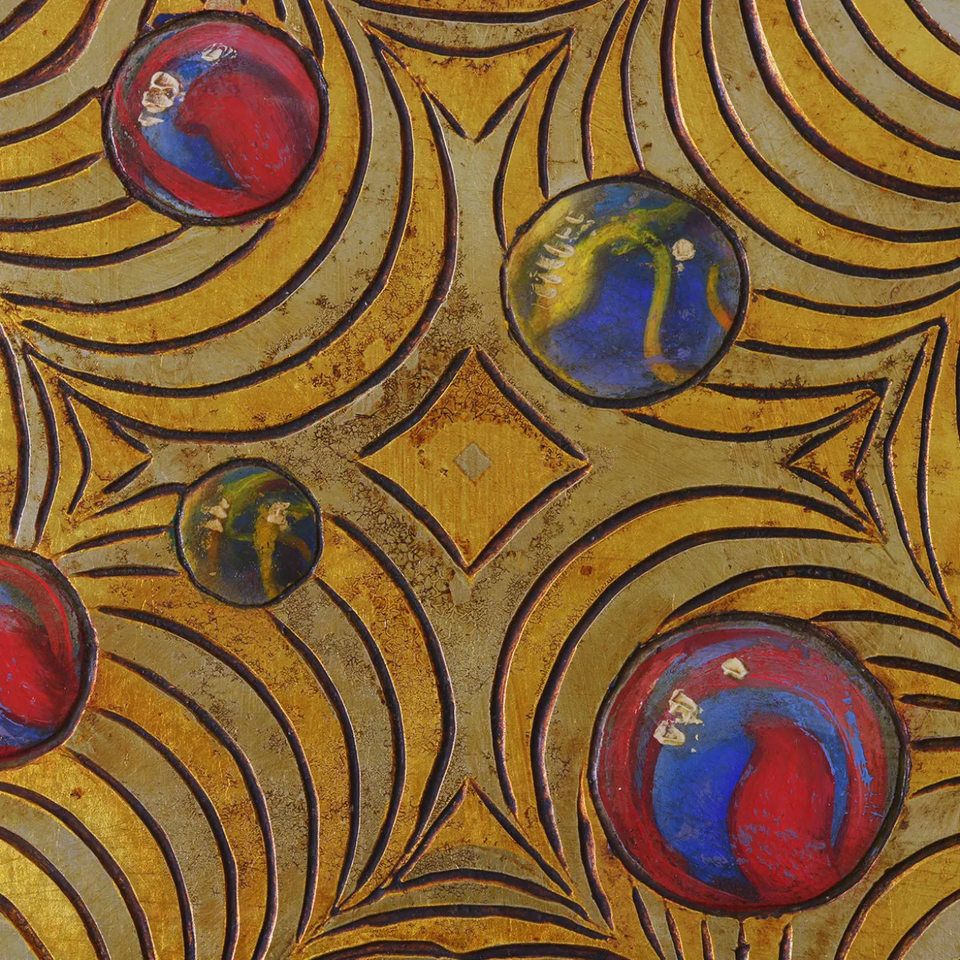 Optical Suspension Carved Wood With Gold & Silver Leaf Painting By Giuseppe Caiafa