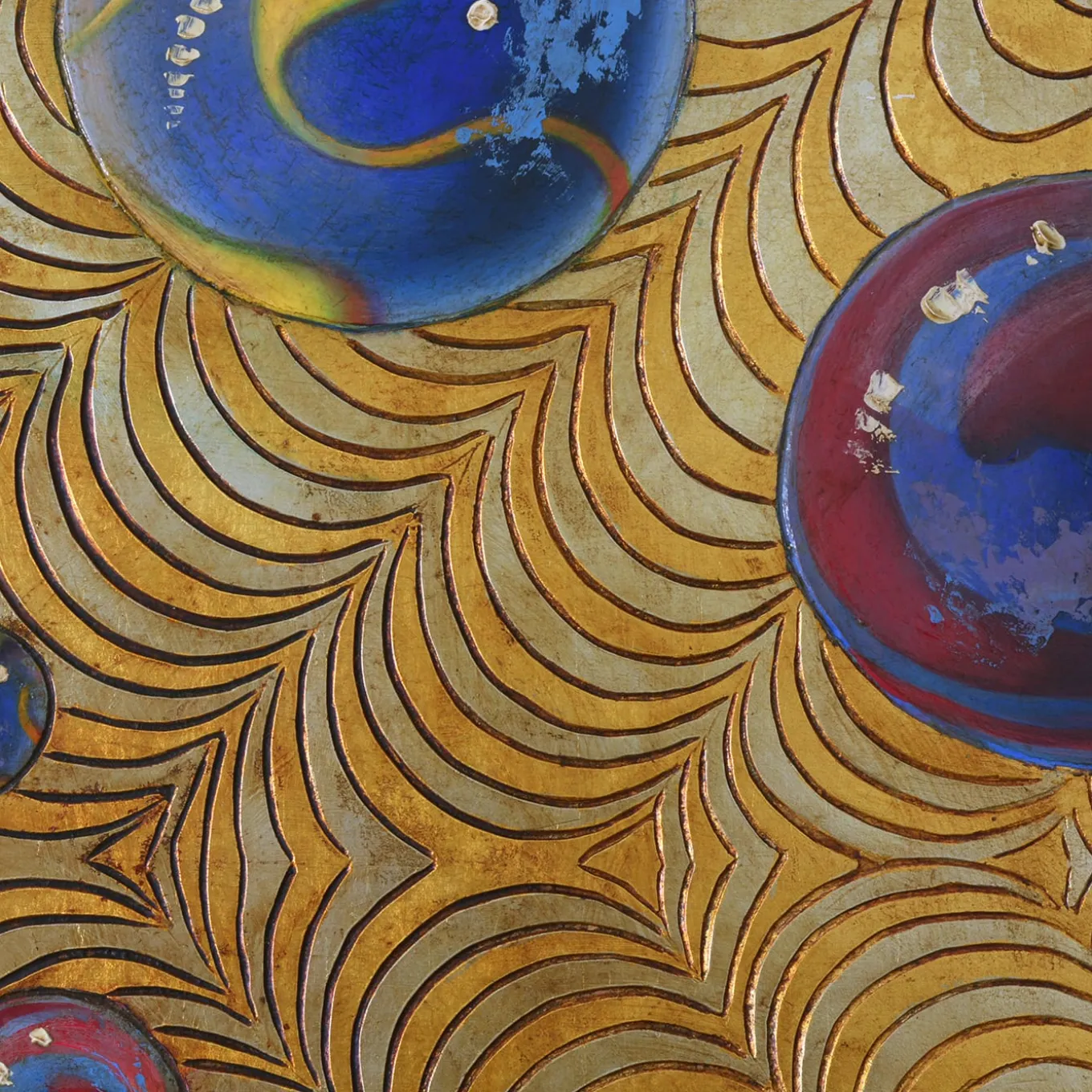 Optical Suspension Carved Wood With Gold & Silver Leaf Painting By Giuseppe Caiafa