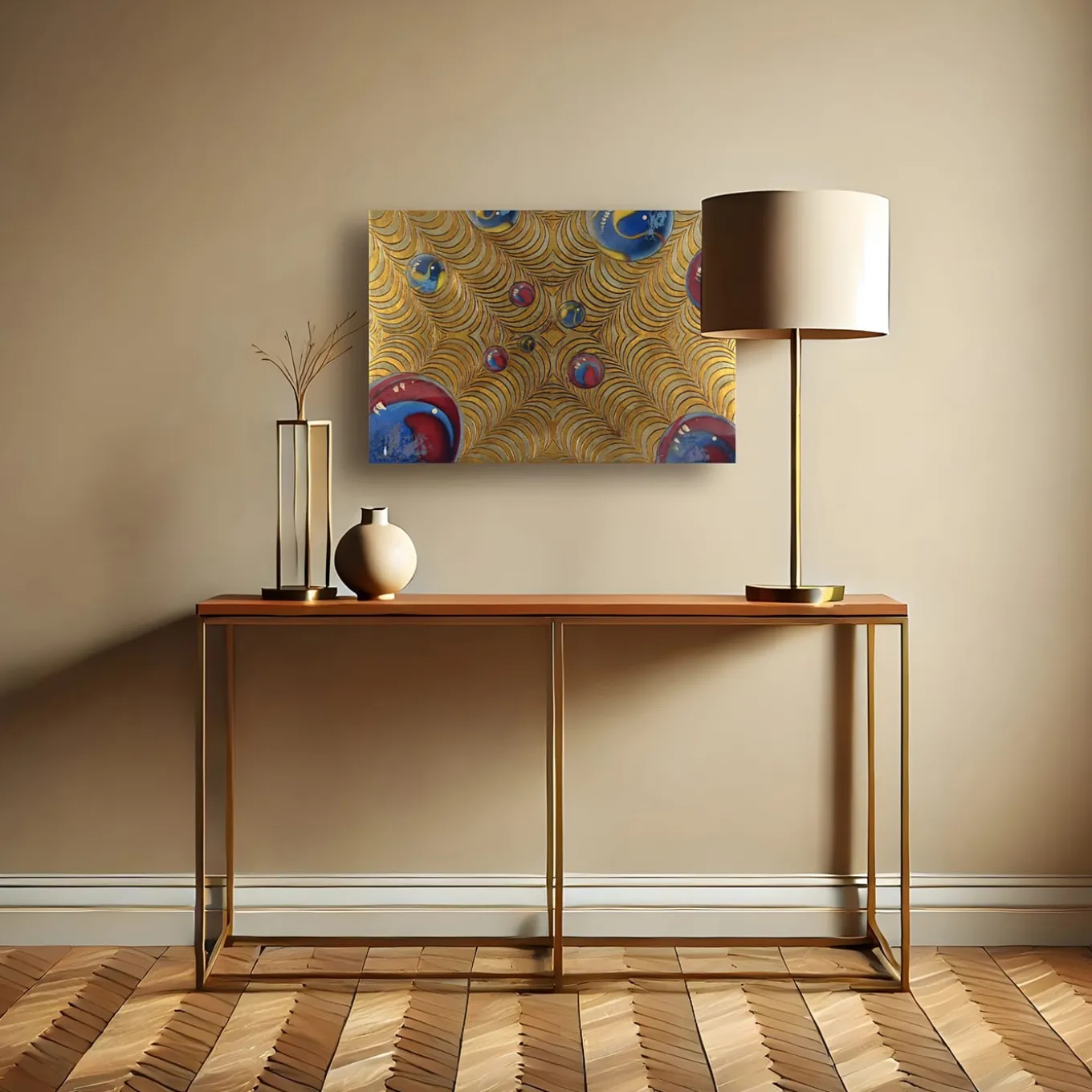 Optical Suspension Carved Wood With Gold & Silver Leaf Painting By Giuseppe Caiafa