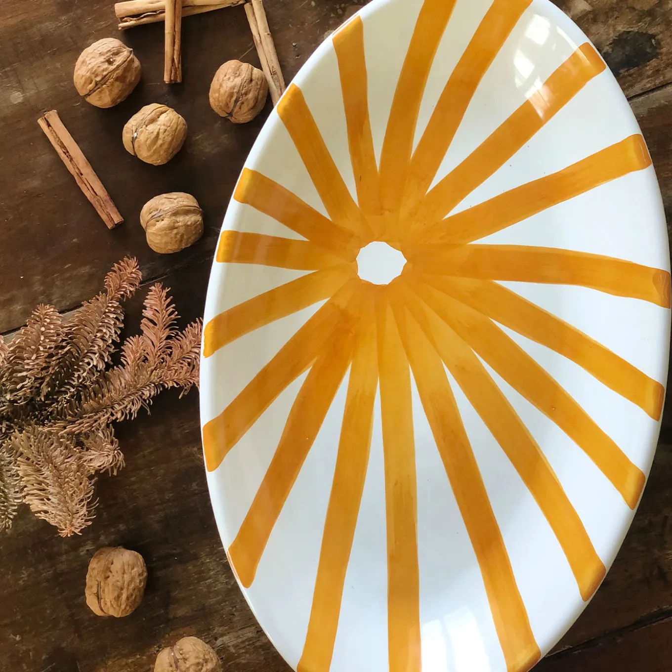 Orange Sun Oval Serving Plate