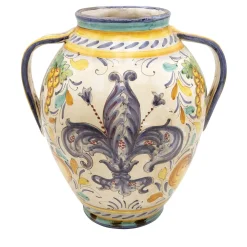 Orciolo Vase with Blue Florentine Fleur-De-Lis