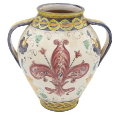 Orciolo Vase with Red Florentine Fleur-De-Lis