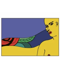 Oriental Woman Polychrome Print on Silk Tapestry