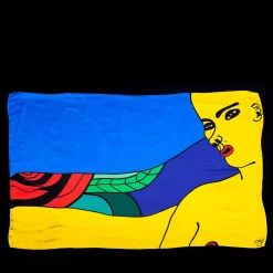 Oriental Woman Polychrome Print on Silk Tapestry