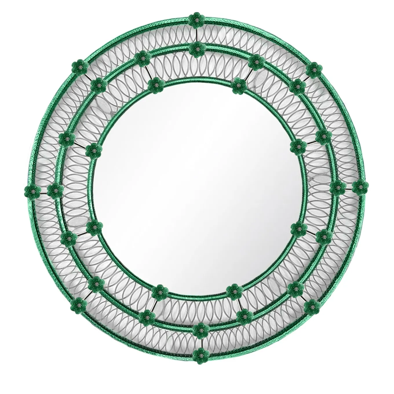 Ostregher Round Floral Green Murano Glass Mirror