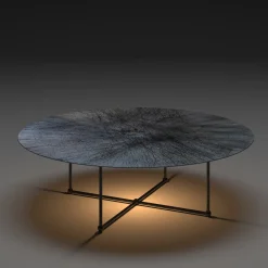 Otto/Quarti Round Gray Steel Coffee Table with LED Light