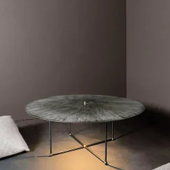 Otto/Quarti Round Gray Steel Coffee Table with LED Light