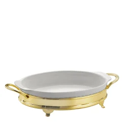 Oval Baking Dish with Two-Handle Golden Holder